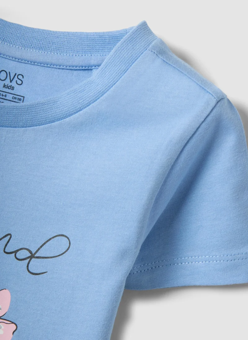 Ovs  OVS Girlsâ€™ Light Blue Pure Organic Cotton T-Shirt With Print And Glitter for Kids | Best Price UAE