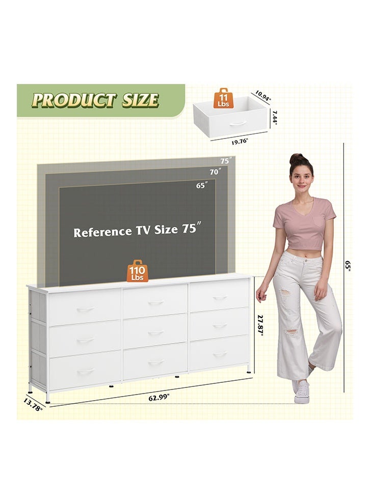 keke 9-drawer large size TV model For inside Bed Home Bed Room White Color 63" inch - Image 5
