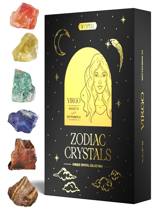Wyspell Virgo Crystal Set - 6 Raw Virgo Crystals and Healing Stones - Zodiac Gifts for Women - Virgo Birthday Gifts for Women - Astrology Gifts for Women - Zodiac Crystal Set - Healing Gifts - Image 1