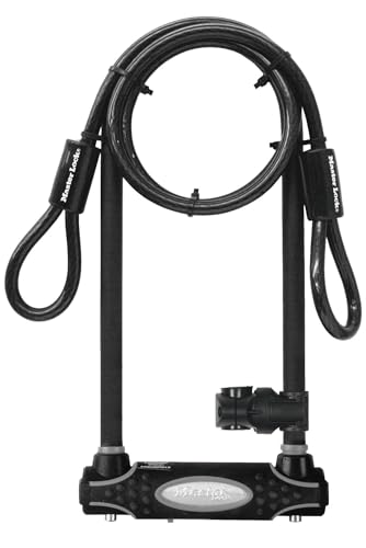 Master Lock Black Heavy Duty Outdoor U-Lock with Looped End Cable with 2 Keys, Anti-Theft Bike Lock with Extended Shackle Length for Motorcycles, Electric Scooters, with 2 Keys, 8285EC - Image 1