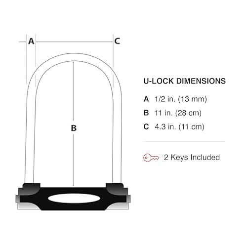 Master Lock Black Heavy Duty Outdoor U-Lock with Looped End Cable with 2 Keys, Anti-Theft Bike Lock with Extended Shackle Length for Motorcycles, Electric Scooters, with 2 Keys, 8285EC - Image 4