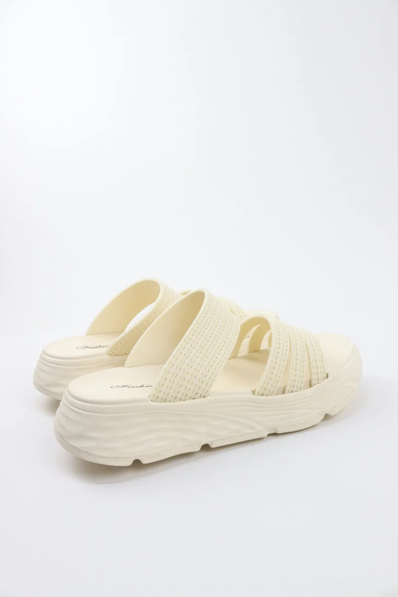 Viny BEIGE Viny Women’s Lightweight Double Strap Slide Slippers – Soft Comfort Platform Sandals for Daily Wear for Women | Best Price UAE