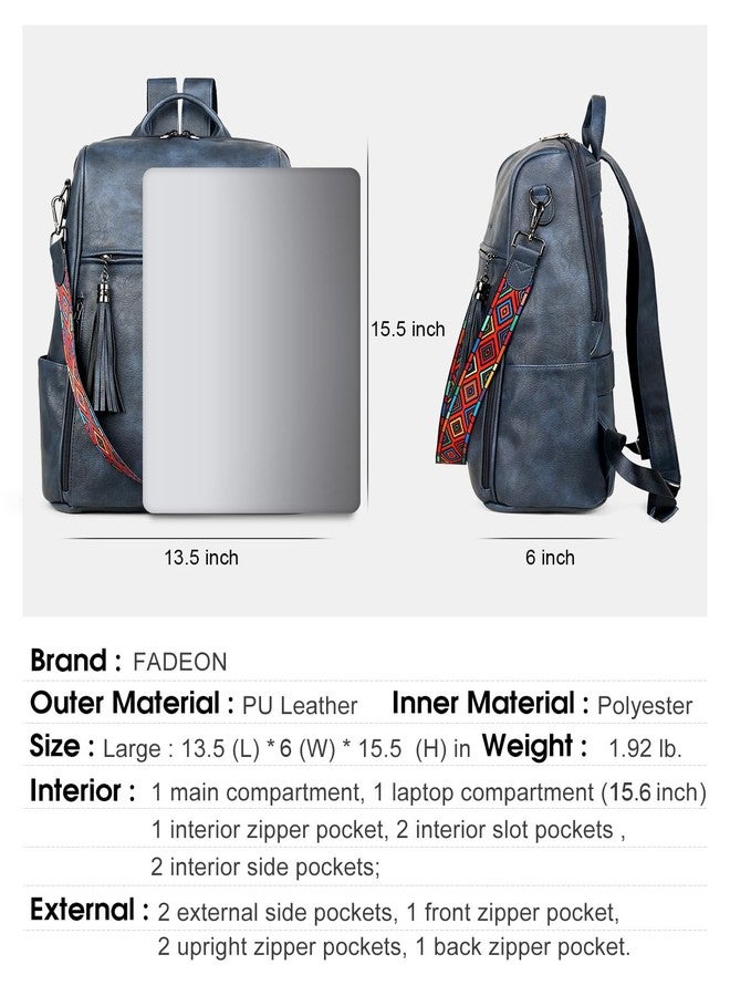 FADEON Womens Backpack Purse Large Designer PU Leather Laptop Backpacks, Ladies Computer Shoulder Bags, Dusty Blue Retro Style, Large (15.5-in Height), Travel Laptop Computer Backpacks - Image 3
