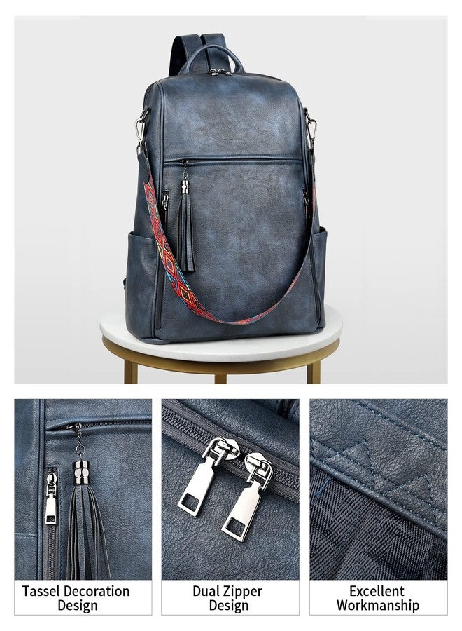 FADEON Womens Backpack Purse Large Designer PU Leather Laptop Backpacks, Ladies Computer Shoulder Bags, Dusty Blue Retro Style, Large (15.5-in Height), Travel Laptop Computer Backpacks - Image 5