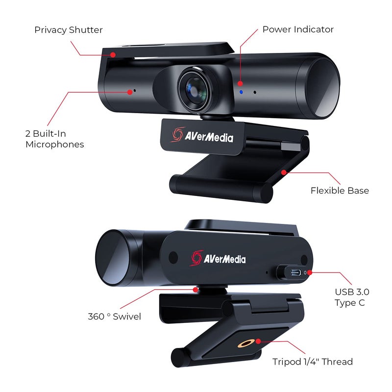 AVerMedia 4K webcam for PC, Gaming Camera for Streaming, Video Calls, Built-in Mic, Privacy Cover, for Teams, Google Meet, Zoom, OBS and more, for PC/Mac - PW513 Live Streamer CAM - Image 3