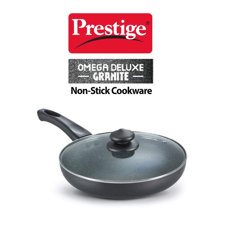 Prestige Non-Stick Omega Deluxe Granite Fry Pan with Lid | 26 Centimetre | Black | Induction Base | 5 Layer Non-Stick Cookware | Dishwasher Compatible - Image 5