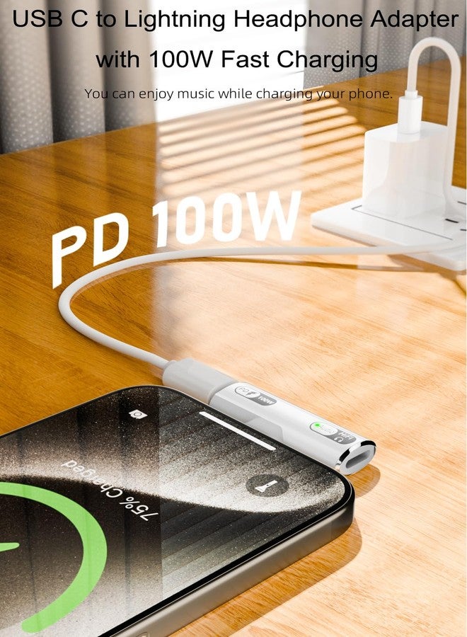 Jadebones USB C to Light-ning Headphone Audio Adapter with 100W Type C Charging Port Compatible with iPhone 16/15 Series, iPad and More (White) - Image 4