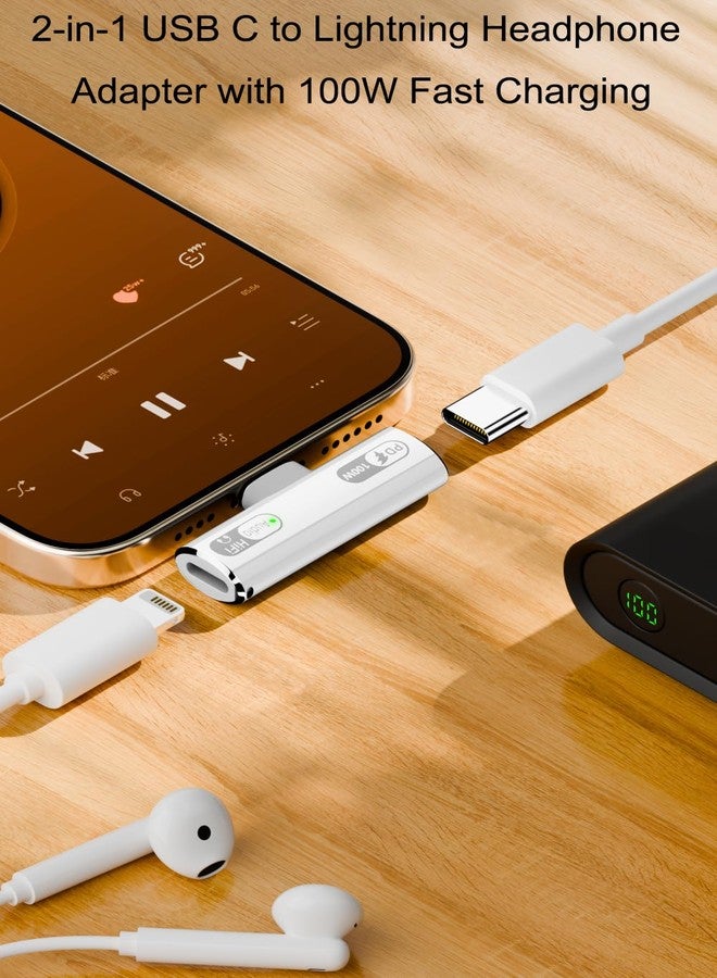 Jadebones USB C to Light-ning Headphone Audio Adapter with 100W Type C Charging Port Compatible with iPhone 16/15 Series, iPad and More (White) - Image 3