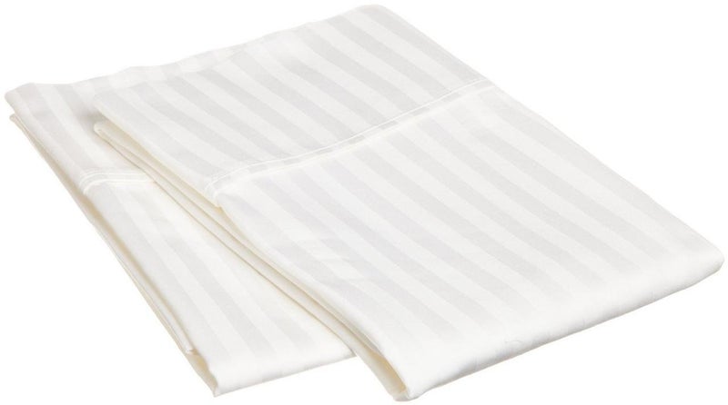 Linenovation Cotton Luxurious Striped 2 Piece Sateen Pillow Cover Set, Normal Size, 16 inch x 24 inch- White - Image 3