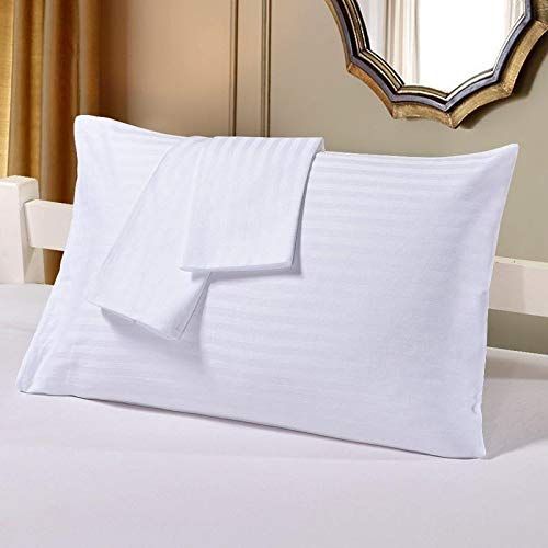 Linenovation Cotton Luxurious Striped 2 Piece Sateen Pillow Cover Set, Normal Size, 16 inch x 24 inch- White - Image 2