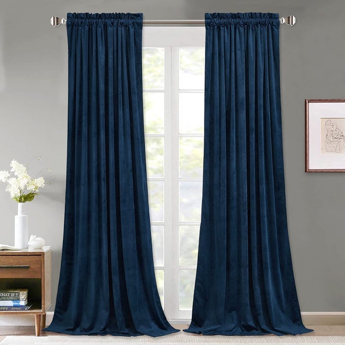 NAVY BLUE CURTAINS THICK SOFT VELVET LIGHT BLOCKING CURTAINS 96 INCHES FOR LIVING ROOM ELEGANT DECOR WINDOW TREATMENT SET FOR VILLAFARMHOUSE W52 X L96 2 PANELS