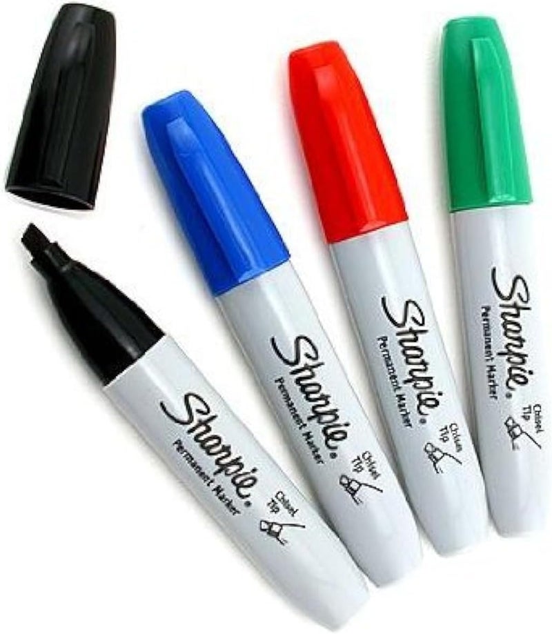 Sharpie ماركر شاربى دائم طرف مائل أسود أزرق أحمر أخضر 1 من كل لون - Image 1