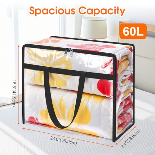 SpaceTrove Clear Clothes Storage Bags, 6 Pack Closet Organizers and Under Bed Storage Containers, Foldable Moving Bags with Zippers for Comforter, Blanket, Bedding, Duvet, PVC Packing Bags 60L - Image 2