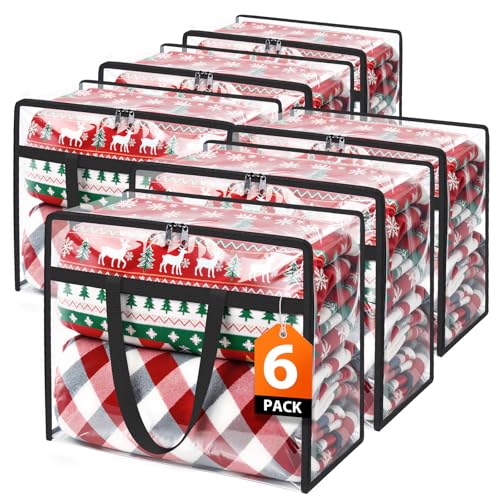 SpaceTrove Clear Clothes Storage Bags, 6 Pack Closet Organizers and Under Bed Storage Containers, Foldable Moving Bags with Zippers for Comforter, Blanket, Bedding, Duvet, PVC Packing Bags 60L - Image 1