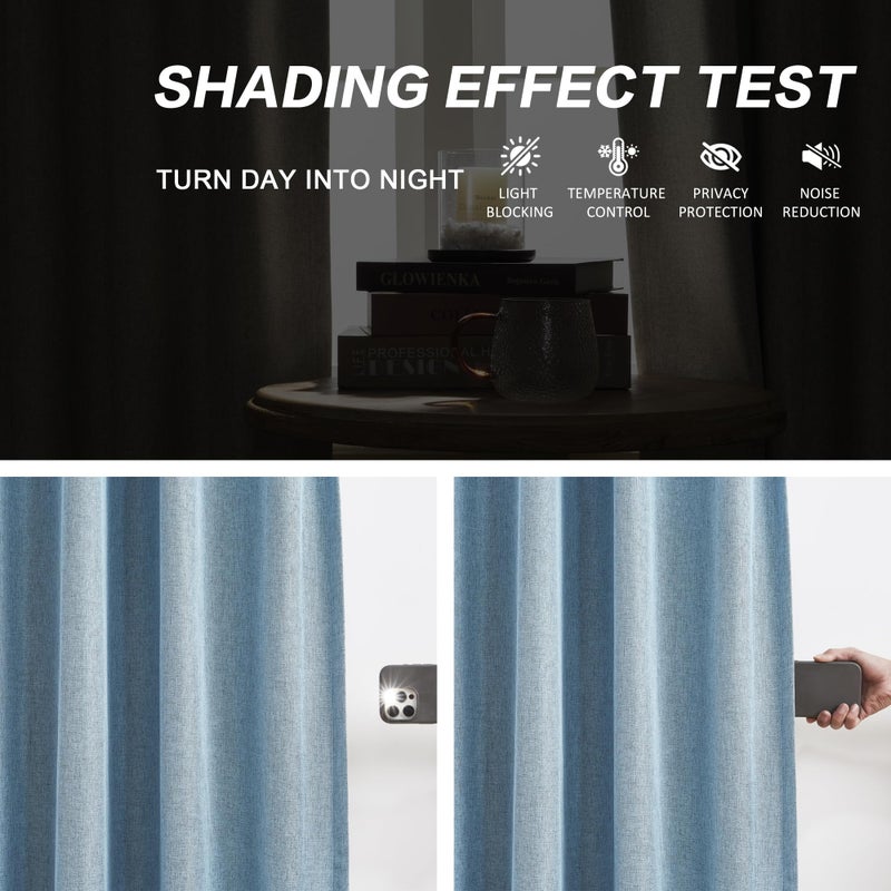 DUALIFE Slate Blue Blackout Curtains 96 Inch Long 2 Panels Set Pinch Pleat Drapes for Living Room Bedroom Nursery Thermal Insulated Full Blackout Draperies with Hooks 40" Wx96 L - Image 2
