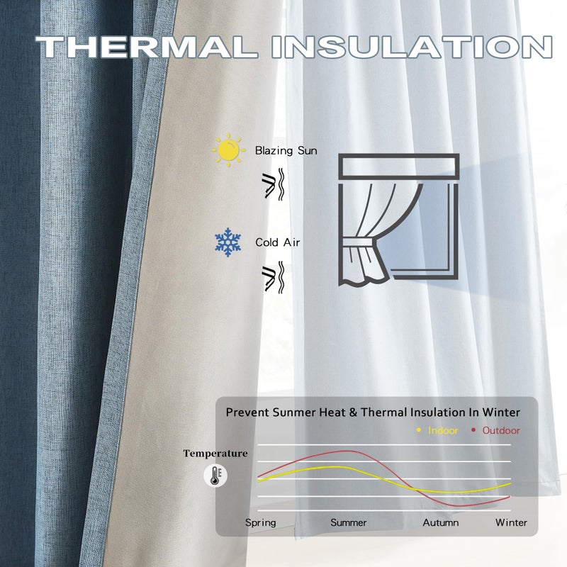 DUALIFE Slate Blue Blackout Curtains 96 Inch Long 2 Panels Set Pinch Pleat Drapes for Living Room Bedroom Nursery Thermal Insulated Full Blackout Draperies with Hooks 40" Wx96 L - Image 3