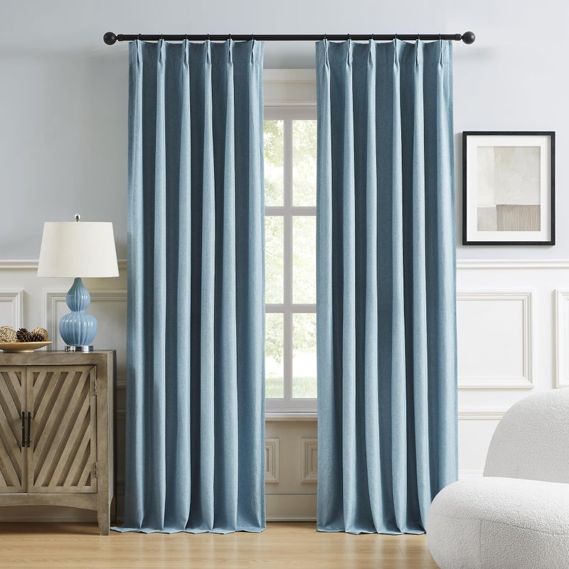 DUALIFE Slate Blue Blackout Curtains 96 Inch Long 2 Panels Set Pinch Pleat Drapes for Living Room Bedroom Nursery Thermal Insulated Full Blackout Draperies with Hooks 40" Wx96 L - Image 1