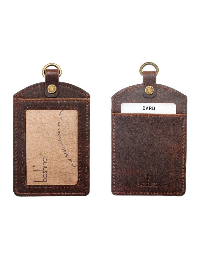 boshiho Badge Holder: Boshiho Cowhide Leather Id Badge Card Holder With 19" Neck Lanyard Vertical Style (Dark Brown) - Image 2