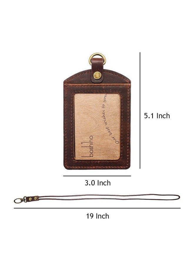 boshiho Badge Holder: Boshiho Cowhide Leather Id Badge Card Holder With 19" Neck Lanyard Vertical Style (Dark Brown) - Image 4