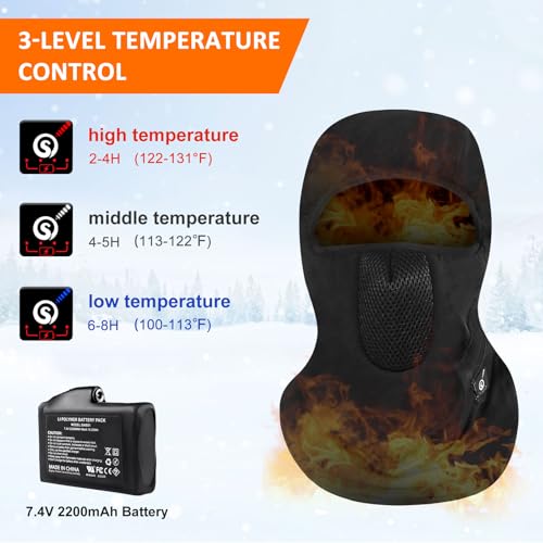 SUNWILL Heated Ski Mask Balaclava for Men & Women, Electric Heated Face Mask,Winter Outdoor Black Windproof - Image 2