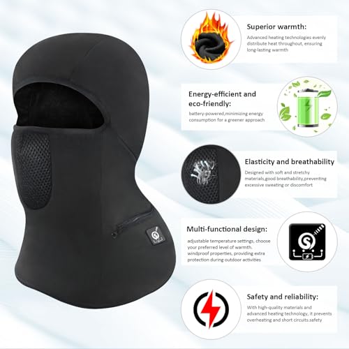 SUNWILL Heated Ski Mask Balaclava for Men & Women, Electric Heated Face Mask,Winter Outdoor Black Windproof - Image 3