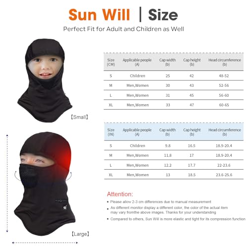 SUNWILL Heated Ski Mask Balaclava for Men & Women, Electric Heated Face Mask,Winter Outdoor Black Windproof - Image 4