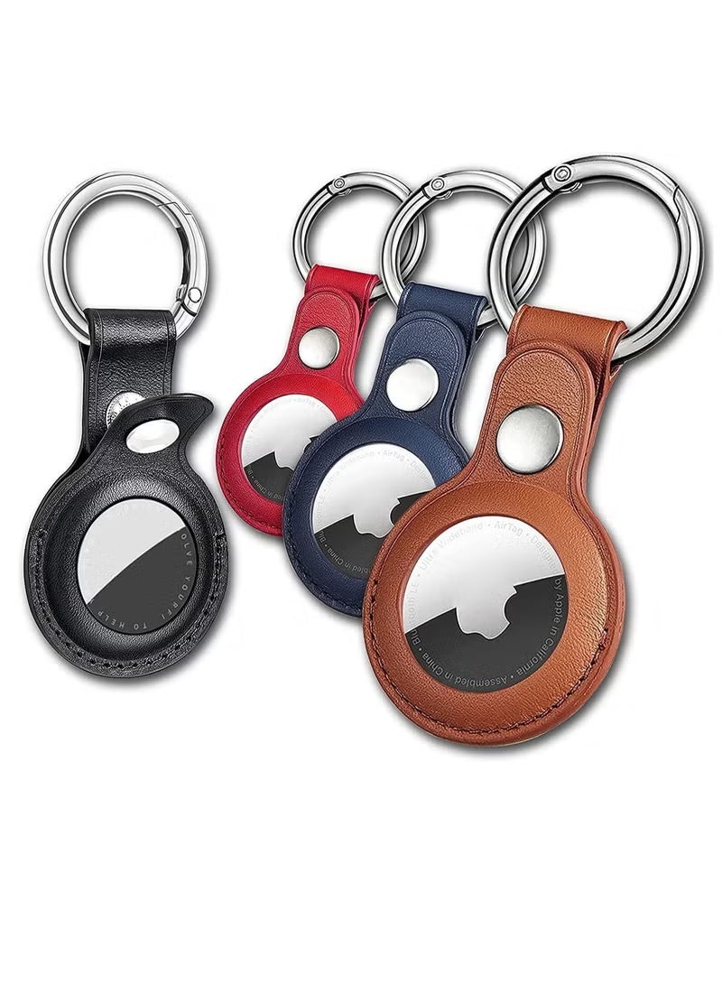 4 Pack Protective Air Tag Case for Apple Airtags PU Leather Keychain Key Ring Anti Lost AirTag Tracker Holder Anti Scratch Air Tags Cover Loop Finder Items GPS Accessories - Image 1