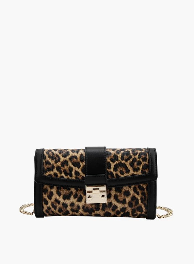 Paprika Women Textured Crossbody Bag with Chain Strap and Flap Closure