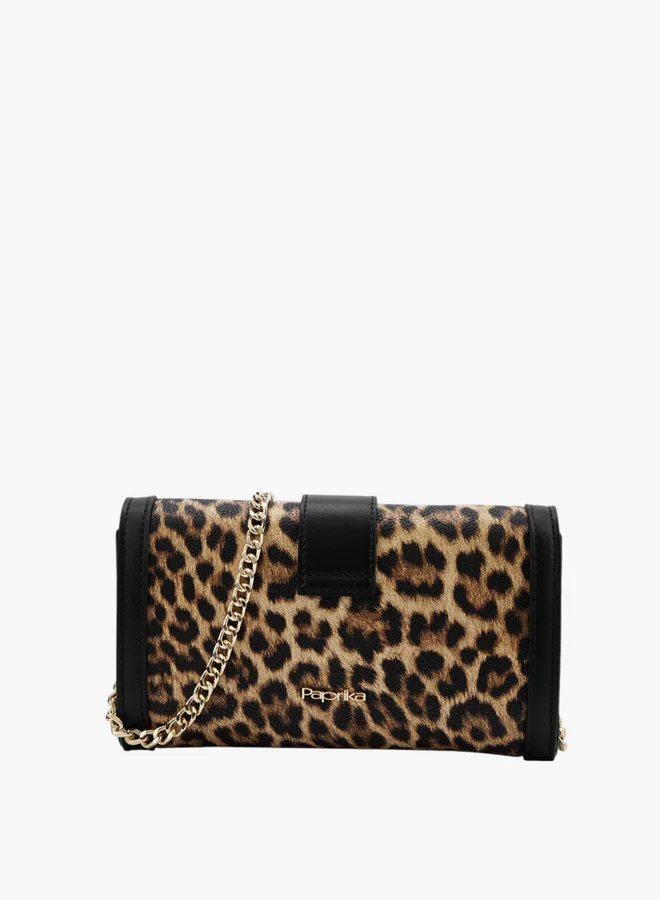 Paprika Women Textured Crossbody Bag with Chain Strap and Flap Closure
