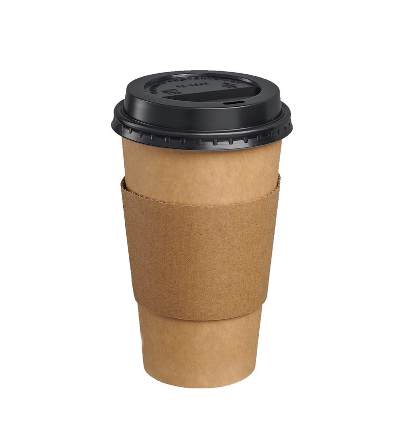 GUSTO [50 Sets 16 oz. Disposable Kraft Coffee Cups with Black Lids  Sleeves - To Go Paper Hot Cups- Formerly Comfy Package - Image 2