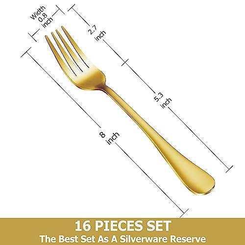 MUTNITT 16 Piece Gold Dinner Forks Set, Food-Grade Stainless Steel Silverware Forks, Cutlery Fork, Metal Fork for Home, Kitchen or Restaurant, Mirror Polished, Dishwasher Safe - 8 Inch - Image 2