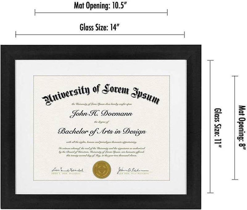 Americanflat 11x14 Diploma Frame with Shatter-Resistant Glass - Use as 8.5x11 Frame with Mat or Display 11x14 Documents Without Mat - Legacy Collection - Certificate Frames for Wall Display - Black - Image 2