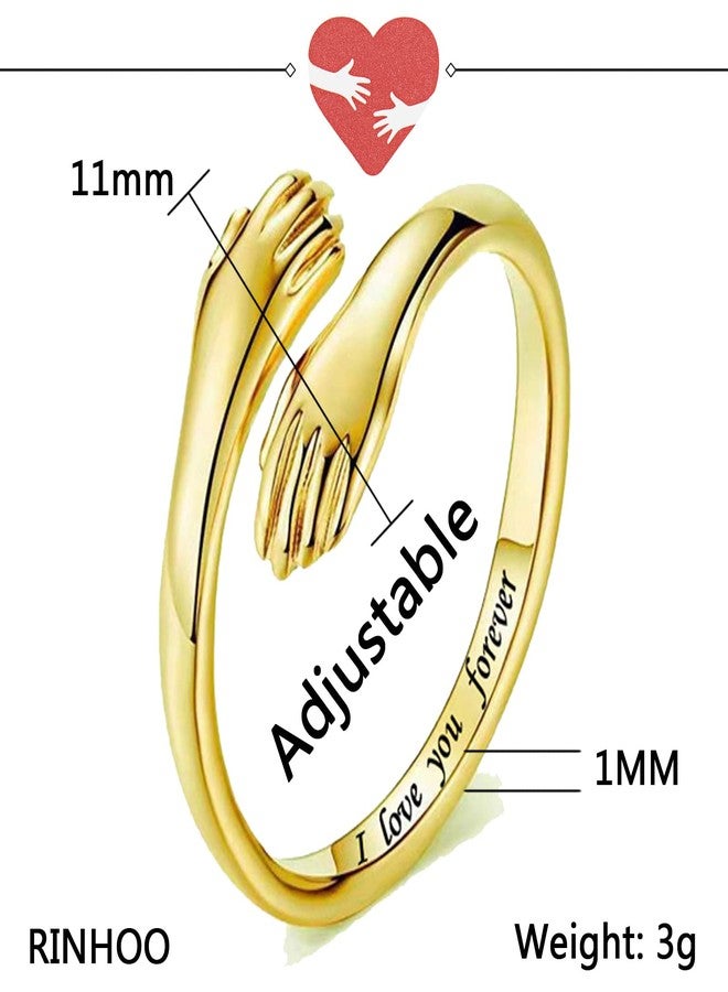 RINHOO Hug Rings for Women18K Gold Plated Gold Silver Adjustable Ring for Mother Daughter (I love you forever-Gold) - Image 3