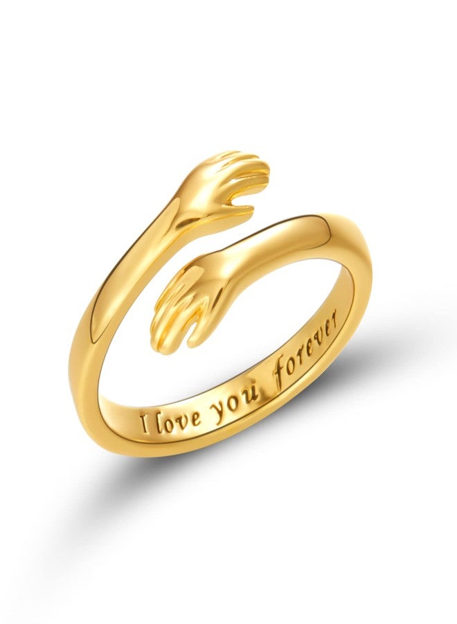 RINHOO Hug Rings for Women18K Gold Plated Gold Silver Adjustable Ring for Mother Daughter (I love you forever-Gold) - Image 1
