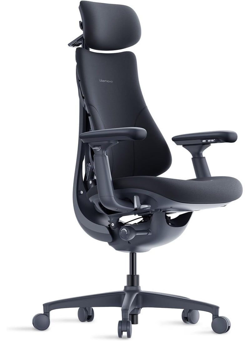 LiberNovo Ergonomic Office Chair - Comfy Adjustable Desk Chair with Adaptive Lumbar Support, 160° Recline & Built-in Spine Stretch for Back Comfort, Home Office Long Hours Use, 48cm Version Black - Image 1