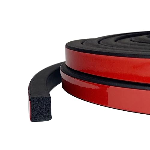 Tintvent Solid Rectangle Rubber Seal with High Tack Self-Adhesive Tape, EPDM Foam Rubber Weather Stripping for Boat, Auto, RV, Marine, Garage Doors/Window Seal, Black(26Feet) - Image 1