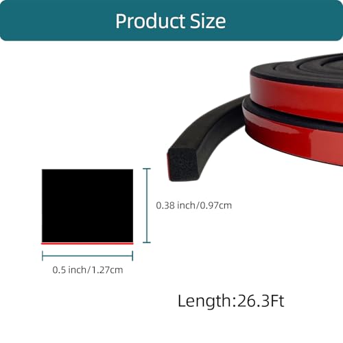 Tintvent Solid Rectangle Rubber Seal with High Tack Self-Adhesive Tape, EPDM Foam Rubber Weather Stripping for Boat, Auto, RV, Marine, Garage Doors/Window Seal, Black(26Feet) - Image 2