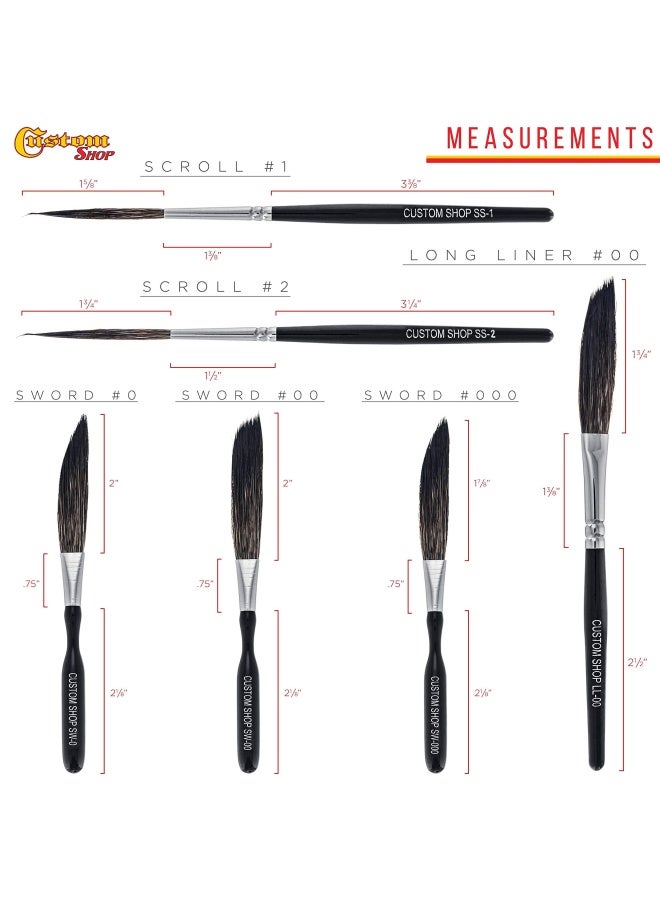Generic Pinstriping Brush Master Set Sword 0 00 000 Scroll 1 And 2 Long Liner 00 - The Complete Set Of Every Brush Style And Size - High Performance Striping Brushes - Image 4