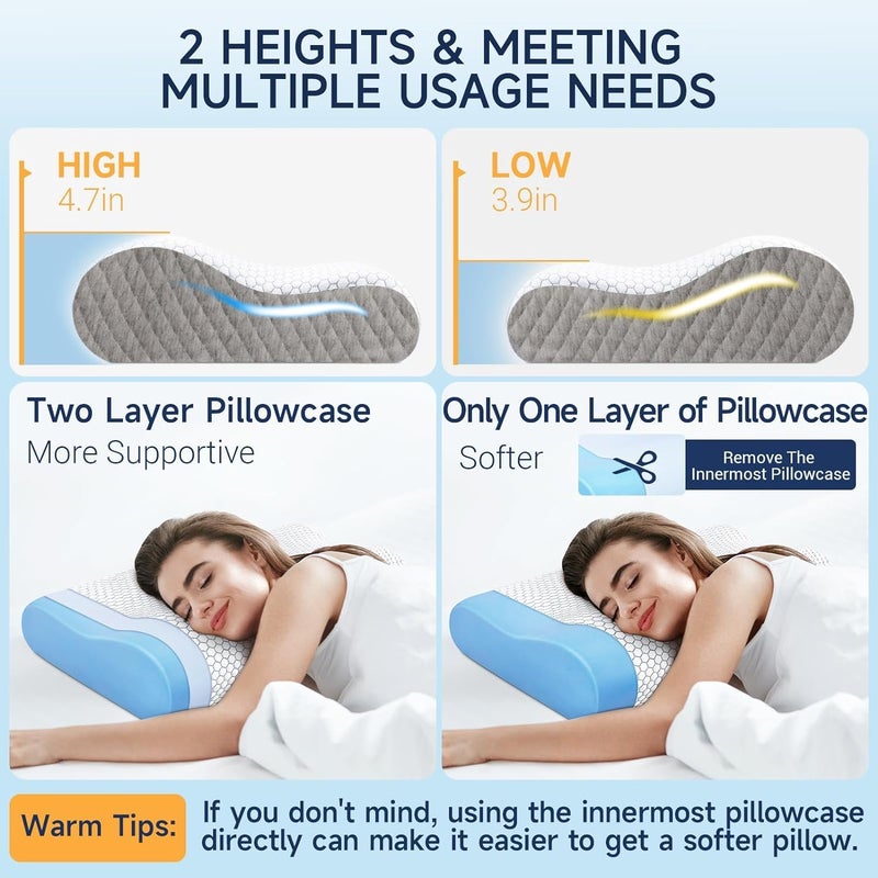 TEKCOOL وسادة فوم الذاكرة، وسائد فوم الذاكرة القطنية لدعم آلام الرقبة وآلام الكتف أثناء النوم، وسادة رقبة قطنية مريحة لدعم الرقبة للجانب والظهر؟ - Image 3