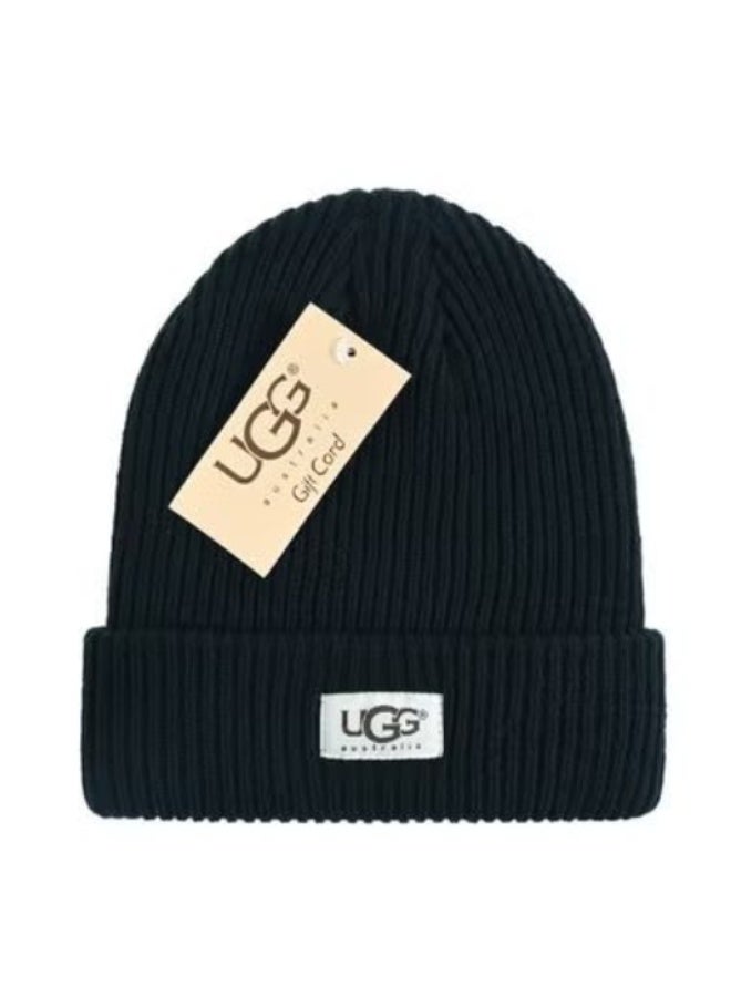 UGG Black Ribbed Knit Beanie with Brand Patch