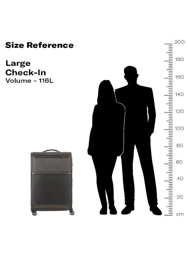 Samsonite 78 73h suitcase check-in size 78 cm / 29 inch, 4 spinner wheels, 100% nylon, platin grey|soft top|front pocket compartment|tsa combination lock|expandable - 10 years international warranty  | Best Price UAE