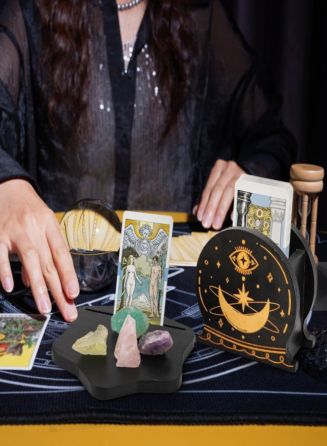 Eorbow Tarot Deck Holder with Card Case, Wood Tarot Card Display Stand Box, Round Daily Oracle Card Organizer, Witchy Decor Altar Supply for Crystal Stone Storage, Wiccan Accessories Gift - Image 4