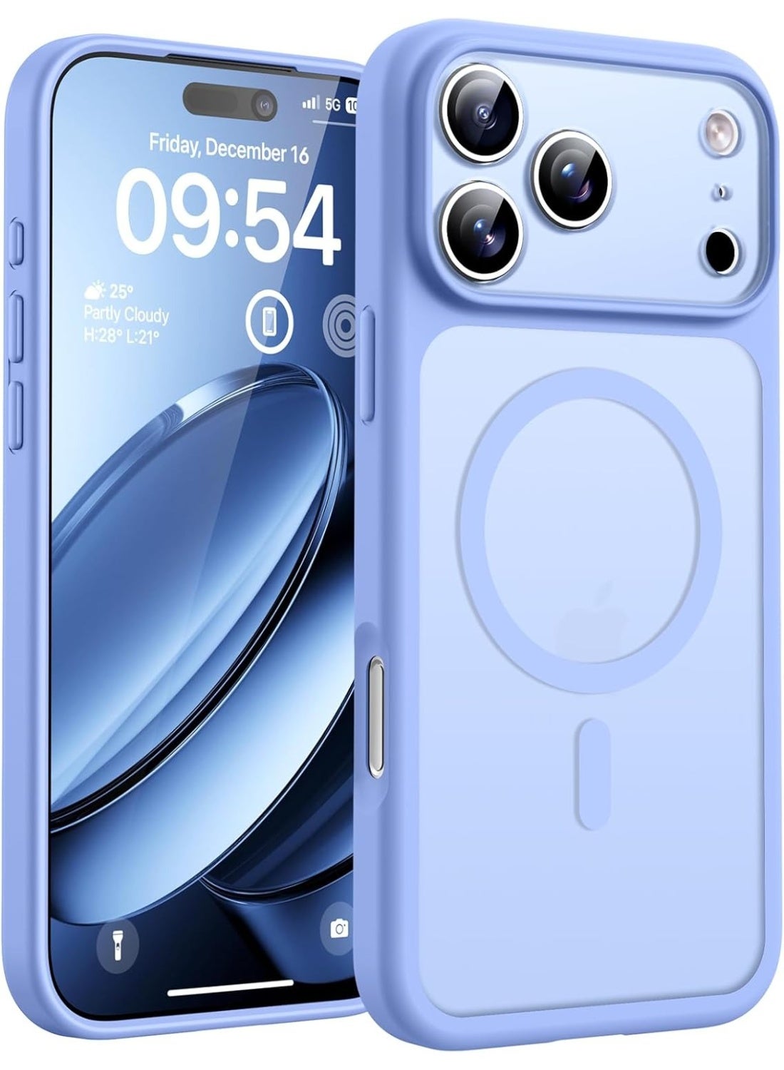 Magnetic Transparent Shockproof Phone Case with Silicone Frame – Wireless Charging Compatible Slim Protective Cover with Camera Protection (Blue)
