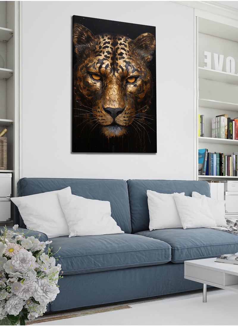 LOWHA Canvas Wall Art Stretched Over Wooden Frame with Golden Leopard Painting  - Image 1