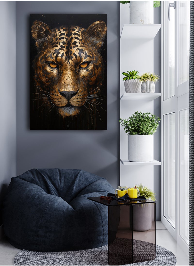 LOWHA Canvas Wall Art Stretched Over Wooden Frame with Golden Leopard Painting  - Image 3