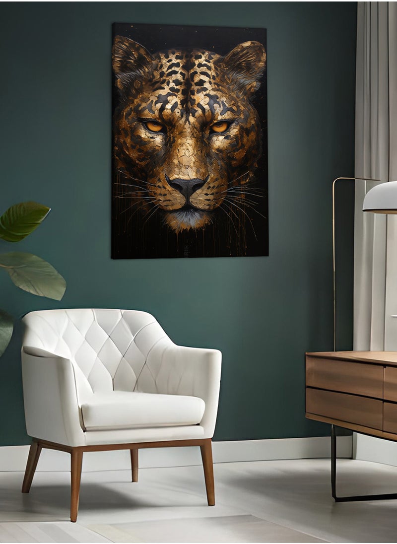LOWHA Canvas Wall Art Stretched Over Wooden Frame with Golden Leopard Painting  - Image 2