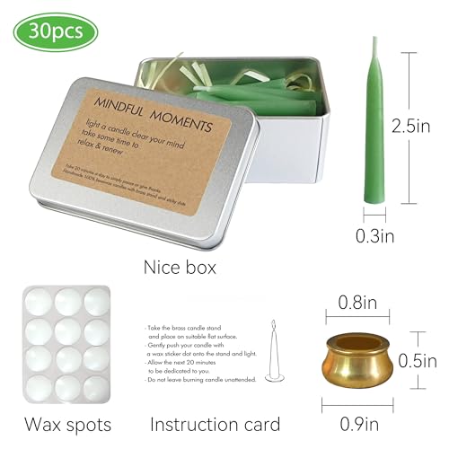 Gedengni Mini Taper Candle Meditation Candles,20 Minute Prayer Green Candlestick Dripless Beeswax Candles with Brass Candle Holder for Yoga & Spiritual Ritual,30P-Gr - Image 3