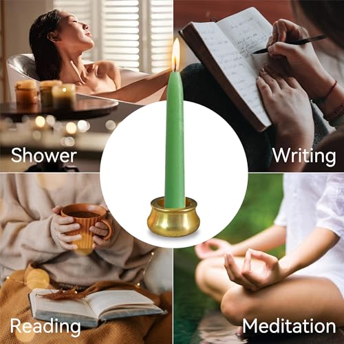 Gedengni Mini Taper Candle Meditation Candles,20 Minute Prayer Green Candlestick Dripless Beeswax Candles with Brass Candle Holder for Yoga & Spiritual Ritual,30P-Gr - Image 4