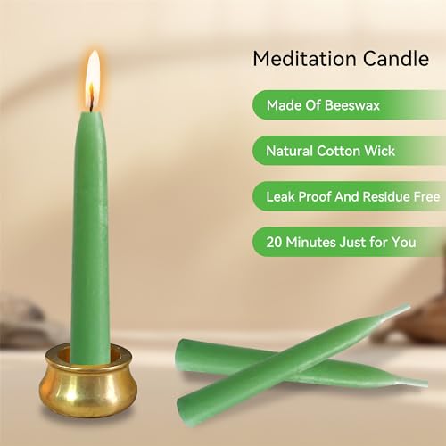 Gedengni Mini Taper Candle Meditation Candles,20 Minute Prayer Green Candlestick Dripless Beeswax Candles with Brass Candle Holder for Yoga & Spiritual Ritual,30P-Gr - Image 5