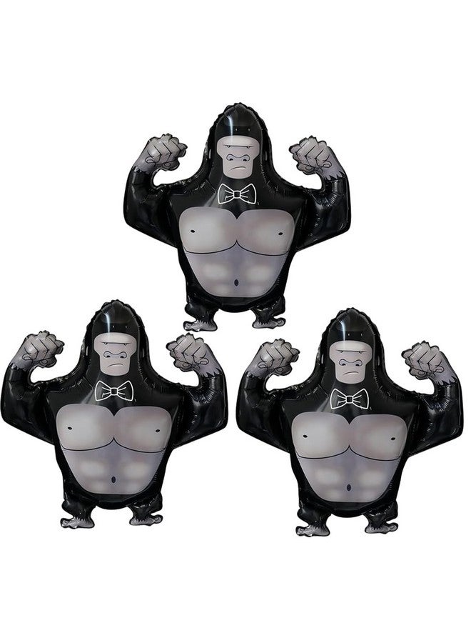 CYMYLAR 3pcs Gorilla foil balloons monkey king kong balloons Jungle Safari theme party supplies balloon gorilla tag birthday party decoration VR game theme Gorilla balloons primate fan party balloons  - Image 1